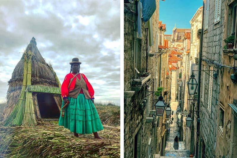 Lake Titicaca, Peru (left) and Dubrovnik, Croatia (right).